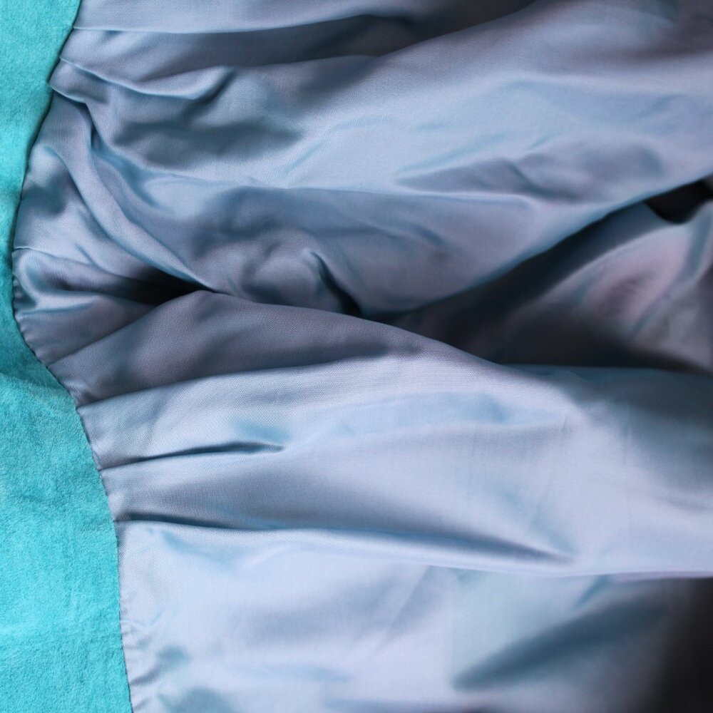 Vintage 80's Turquoise Suede Leather Fitted Dress From Nordstrom L 28" waist - Picture 9 of 9